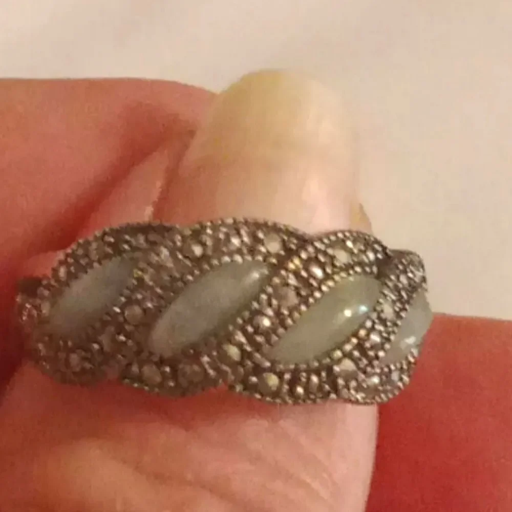 Vintage sterling silver marquise cut jade ring size 8